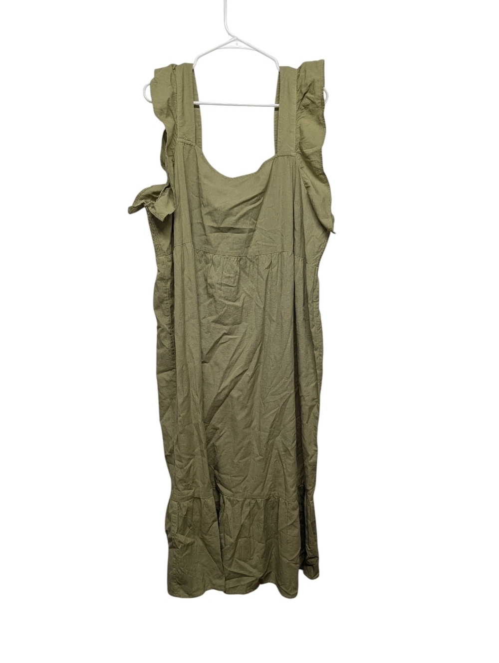 ACCESSORIZE London Olive Green Women's Cap Sleeves Maxi Dress Cotton Linen (XXL)